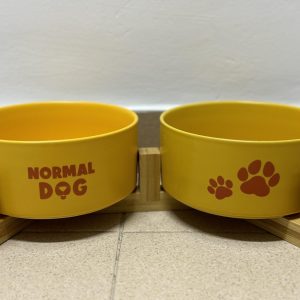 Ceramic Wood Doble Bowl Amarillo